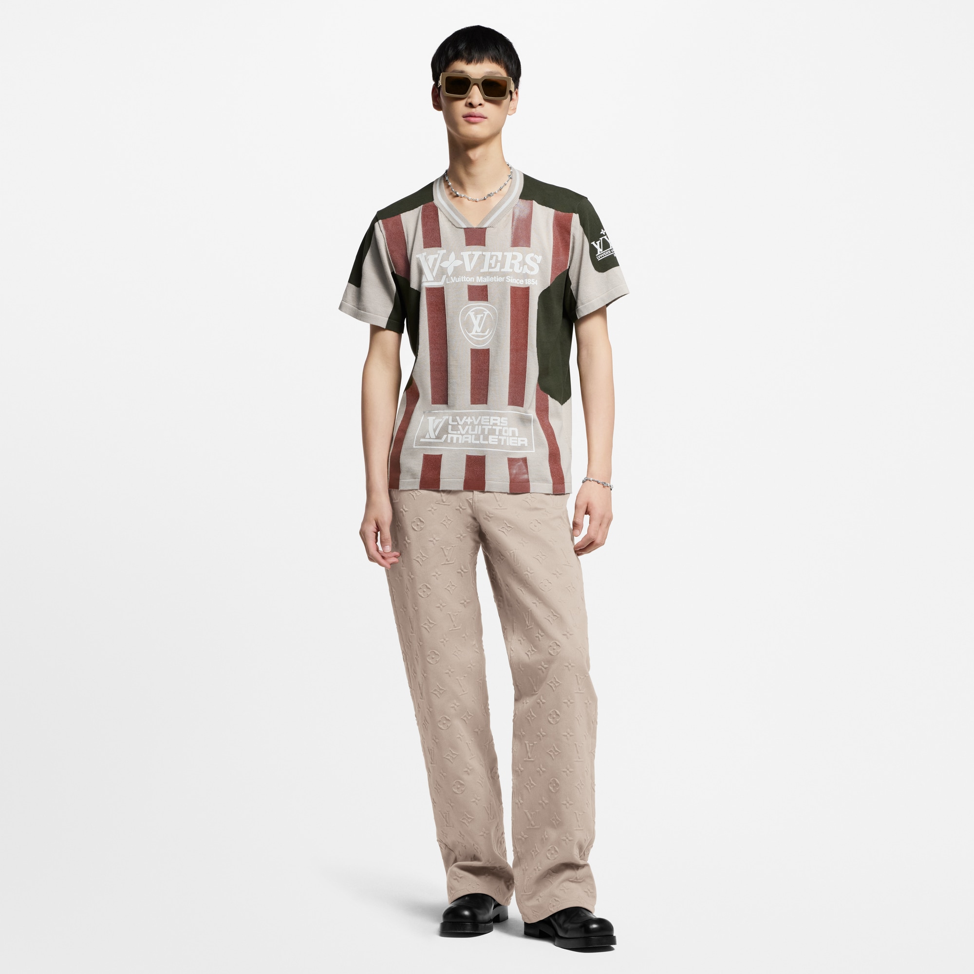 Intarsia Short-Sleeved V-Neck Top - Men - Ready-to-Wear